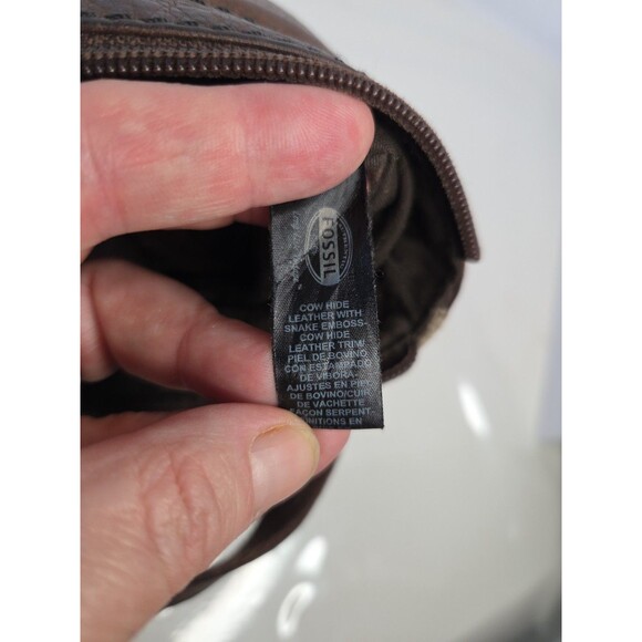 Fossil Snakeskin Embossed Leather Crossbody Adjustable Purse Brown Trim 7 X 8 - Picture 3 of 13